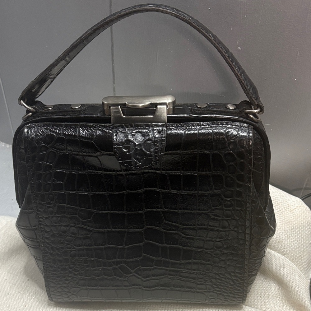 Patricia Nash Black Crocodile-Embossed Mini Bag
